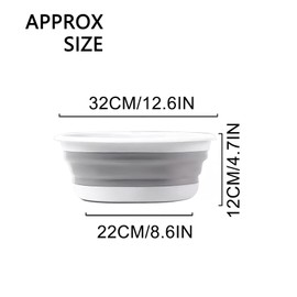 Collapsible Round Washing Up Bowl, 32CM Multipurpose Folding Travel Camping Hiking Caravan Portable Wash Up Bowl Foldable Shopping Bag Home Kitchen Space Saving Storage Container (Grey)