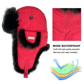Winter Trapper Hat for Men Women - Russian Faux Fur Ushanka With Ear Flaps - Aviator Style in Red