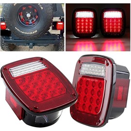 2Pcs Square Rear Combination Tail Lights Lamps Assembly w/Side Marker Lights Red Replacement for 1979-2006 Wrangler TJ YJ CJ-5 CJ-7 Replacement Tail Lights Lamps, Passenger and Driver Side