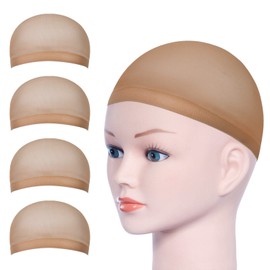 URAQT URAQT Wig Caps, 4 Pcs Stretchy Nylon Stocking Wig Cap Ultra Thin, Unisex Nude Wig Cap to Hold Wig in Place for Women Men, Breathable Wig Net Cap for Long Short Hair