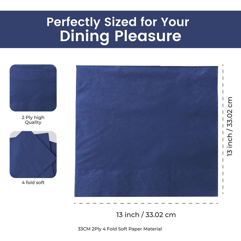 Navy Blue Napkins 100-4-Fold 2-ply 33 x 33cm Luncheon Napkins