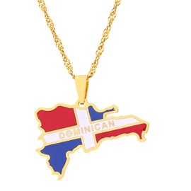 Edgda Fashion Stainless Steel Dominican Republic Map Pendant Necklace(Gold)
