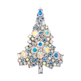 EVER FAITH Art Deco Christmas Tree Silver-Tone Brooch Iridescent Clear AB Austrian Crystal