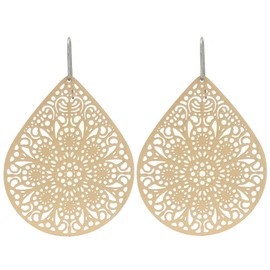 Lace Cutout Dangle Earrings, Lightweight Teardrop on Hypoallergenic Titanium Hooks (Beige)