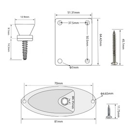 Wwomusic Silver 1/4 Inch (6.35mm) Pickup Recessed Input Output Jack Boat Style,Thick Metal Guitar Neck Plate with Screws for Fender Stratocaster Strat,2 PCS Guitar Strap Buttons with Strap Blocks