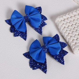 3.5" Glitter Royal Blue Hair Bows for Girls Boutique Grosgrain Ribbon Bow-Knot Alligator Clips Hairpins Teen Toddler Kids Wedding Prom Party Dress Decor Accessory July 4th Gift