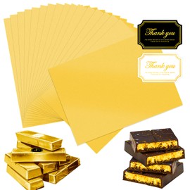 Dreamtop 100PCS Large Dubai Chocolate Bar Pistachio Wrappers Packaging with Stickers, 11 x 7.9 inch Chocolate Bar Gold Aluminum Foil Wrapper for Candy, Caramel, Granola Bar