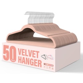 YSSOA Velvet Hangers 50 Pack, Non-Slip Clothes Hangers with Shoulder Notches, 360° Swivel Hooks, Heavy Duty Standard Hangers for Closet Space Saving, Pink