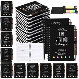 Spakon 20 Set Christian Church Gifts Bulk Bible Verse Bamboo Pens Mini Spiral Religious Notebook grandparents day gifts for church Sunday School Teacher Appreciation Day (Black)