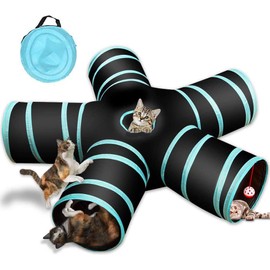 Cat Tunnel Toy 5 Way, Collapsible Cat Playhouse Pet Play Tunnel Tube with Storage Bag for Cats, Puppy, Rabbits, Ferret, Guinea Pig, Indoor and Outdoor Use