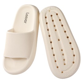 Leevar Cloud Slides for Women and Men - Soft, Comfy, Relax Cloud Slippers, Thick Sole, Non-slip Pillow Slippers, Easy to Clean, Shower, Swimming, Beach, Indoor and Outdoor Pillow Slides, Beige, 9-10