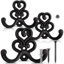 UTiLE CB 3 Stück Garderobenhaken Vintage Kleiderhaken Schwarz Wandhaken [Klimaneutral] Stabile Kleiderhaken Wand inkl. 12x Schrauben und 6x Dübel Retro Shabby Chick Landhaus Stil