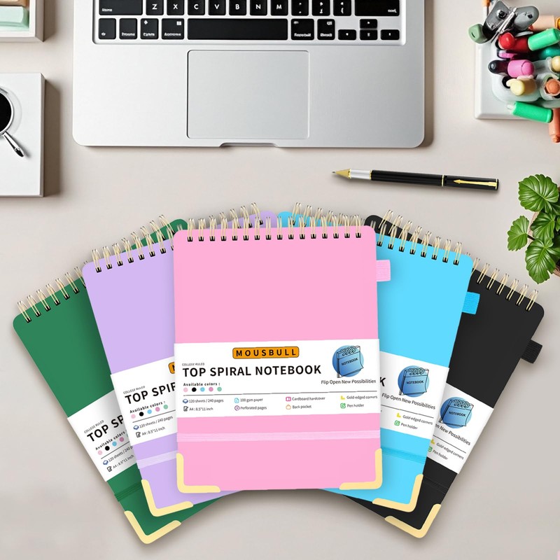 Mousbull Top Spiral Notebook, A4 Hardcover Top Bound Steno Pads,