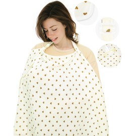 Mugvell Muslin Nursing Cover for Breastfeeding,Breathable Breastfeeding Cover up with Arch Neckline for Women,Machine Washable & Dryer Safe Feeding Cover Up,43.3” x 25.6” (Brown Heart)