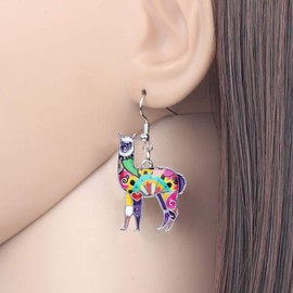 Enamel Alloy South America Alpaca Earrings llama Drop Dangle Fashion Jewelry For Women Girls Charms Gift (Purple)