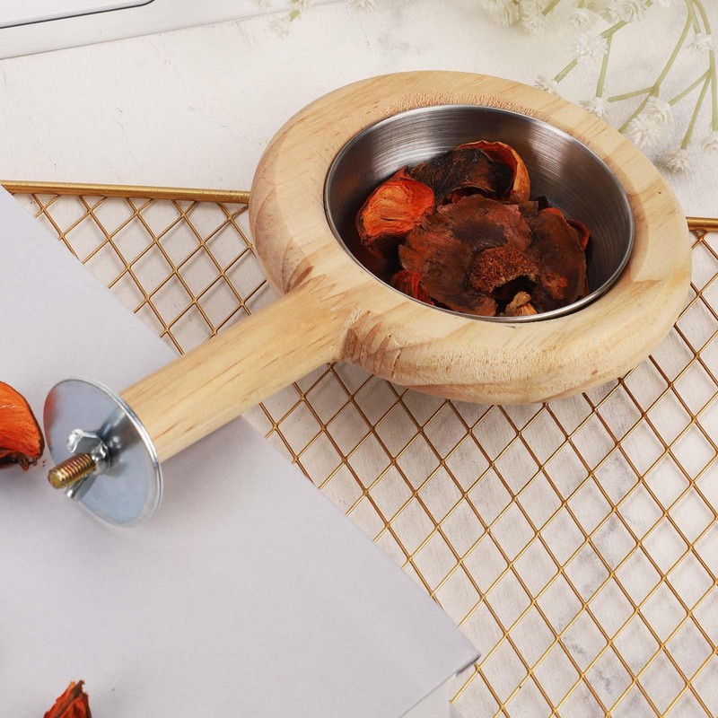 Bird Perch with Feeding Cup, Wood Stand and Cage Accessories