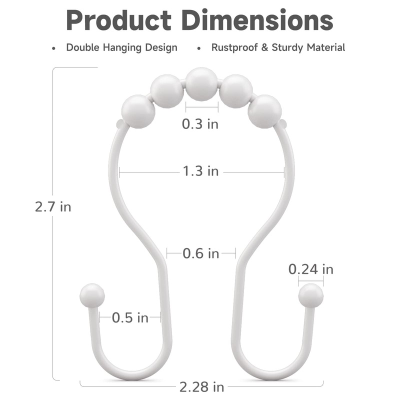 Bathway White Shower Curtain Hooks and Rings - Rust Proof,