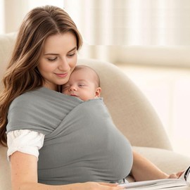 Baby Wrap Carrier,Original Breathable Baby Sling,for Newborn to Toddler, Lightweight,Hands Free Baby Carrier Sling,Adjustable Carriers,Includes Storage Bag.(Grey)