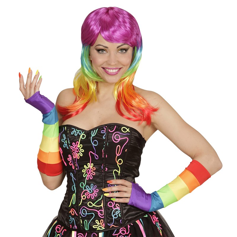 RAINBOW FINGERLESS SATIN GLOVES