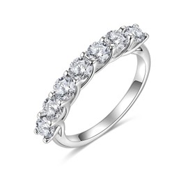 FWM Moissanite Wedding Band for Women Sterling Silver 7 Stone Ring Created Diamond Eternity Promise Rings Size 5