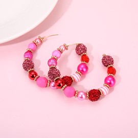 Valentines day Beaded Earrings for Women Hot Pink Heart Beads Hoop Earrings Valentines Statement Earrings Glentine's Day Party Jewelry Gift