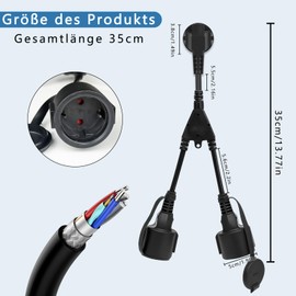 Double Plug for Socket, Waterproof IP44 Double Socket Outdoor, Double Plug 250 V/16 A, Suitable for Office and Household, Outdoor, Black Colour