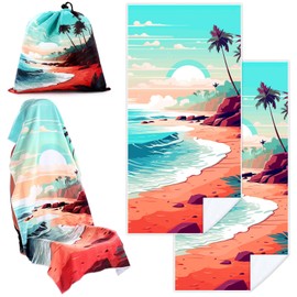 Tranqun 2 Pack Car Seat Towel Covers with Storage Bag Seat Post Workout Sweat Washable Cover Non Slip Car Towel for Dog Pet Workout Outdoor Sport Activities(Beach Palm Tree)