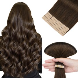 hotbanana Tape in Extensions Echthaar, 40cm Tape Extensions Echthaar 16 Zoll 20 Stück 50g Schokoladenbraun Echthaar Extensions Tape Gerade Remy Echthaar Tape Extensions