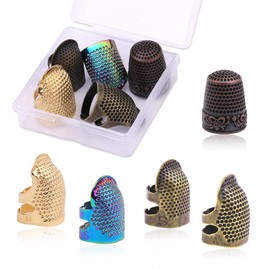 5 Pcs Sewing Thimbles, Adjustable Metal Sewing Thimble Rings, Finger Protector for Hand DIY, Red Bronze Metal Shield, DIY Sewing Tools Accessories, Thimble Ring for Quilting