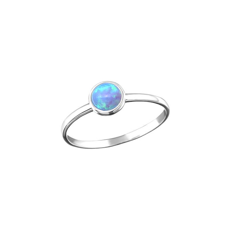 Light Blue Round Opal Sterling Silver Ring (L)