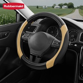 Rubbermaid Steering Wheel Cover – Universal Fit 14.5"–15" Steering Wheel Cover, Anti-Slip Grip, Breathable Leather, All-Season Protection, Interior Upgrade for Cars, Trucks, SUVs - Beige