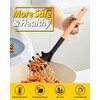 Silicone Pasta Fork and Ladle Spoon Set with Wooden Handle,