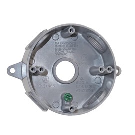 SIGMA ENGINEERED SOLUTIONS 143854 Round Metal Electrical Outlet Box, Weatherproof, Easy Mount, White, (5) 1/2-Inch Holes