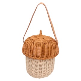 Atyhao Kids Rattan Storage Basket,Acorn Shaped Hand Woven Decorative Basket Bag for Boys Girls Photography Props (Large Handbag)