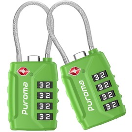 Puroma 2 Pack TSA Approved Luggage Locks, 4 Digit Combination Travel Cable Locks Resettable Code Lock with Zinc Alloy Body for Suitcase, Toolbox, Backpack, Bag, Gym Locker (Basic Green)