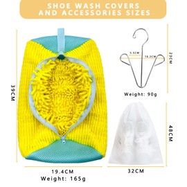 KATLKIU Shoe Wash Bang Set - 2 Reusable Shoe Wash Bags for Washing Machine and Dryer - with 2 Stainless Steel Shoe Dryers and 5 Anti-Yellowing Shoe Covers - Foldable and Space Saving - Yellow
