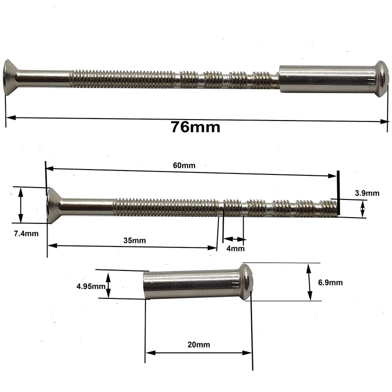 M4 Door Handle Screws with Connecting Sleeve Male to Female