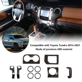 Fit for Toyot@ Tundra 2014-2021 Car Center Console Decoration Kit Include Center Console Air Outlet Cover Side Air Conditioning Vent Ring Armrest Cup Holder Cover Gear Shift Panel Frame Accessories