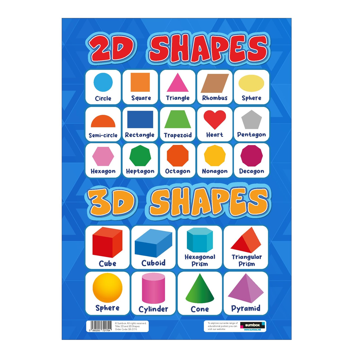 Sumbox 2D and 3D Shapes Educational Poster for Kids, Bright & Colourful ...