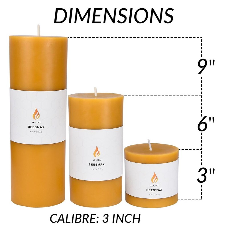 3PCS 3"x 3" Beeswax Pillar Candles, Made of Pure Natural