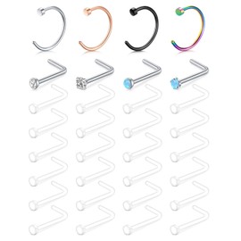 D.Bella 18G & 20G Clear Nose Rings Retainer & Hoop Kit - Flexible Acrylic Piercing Retainer for Work Surgery, Plastic