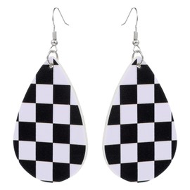 Xindojuz 2 PCS Dangling Earrings for Women, Double-sided Art Leather Teardrop Earrings, Black and White Leaf Dangle Drop Earring, Art Earring Jewelry for Beach Party Gift