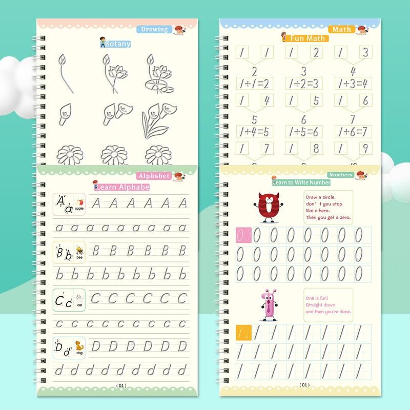 4pcs/pack Reusable Handwriting Practice Copybook Set Improve Writing Skills with