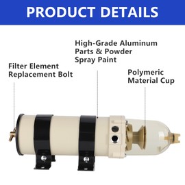 AUIVERED 1000FG 1000FH Diesel Fuel Filter Water Separator - 1000 Series 180 GPH Element Marine Boat Equivalent - 30 Micron Marine Fuel Filter with Hand Twist Vavle