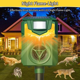 Solar Ultrasonic Animal Repellent, 2025 Upgrade Cat Repellent Outdoor Flame Light Ultrasonic Deer Repeller, Bird Deterrent with Motion Sensor Repel Deer Dog Bird Skunk Rabbit Squirrels for Yard