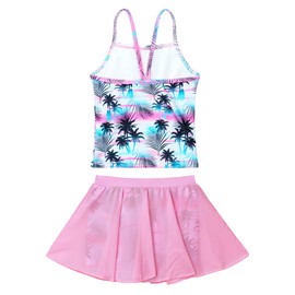 WhizBuzz Girls Swimsuits Size 4-5 Years Old Two Piece Swimwear Pink Green Coconut Bathing Suits for Water Surfing Sports