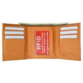 MARSHAL Mens Trifold Leather Wallet RFID Blocking Tan New