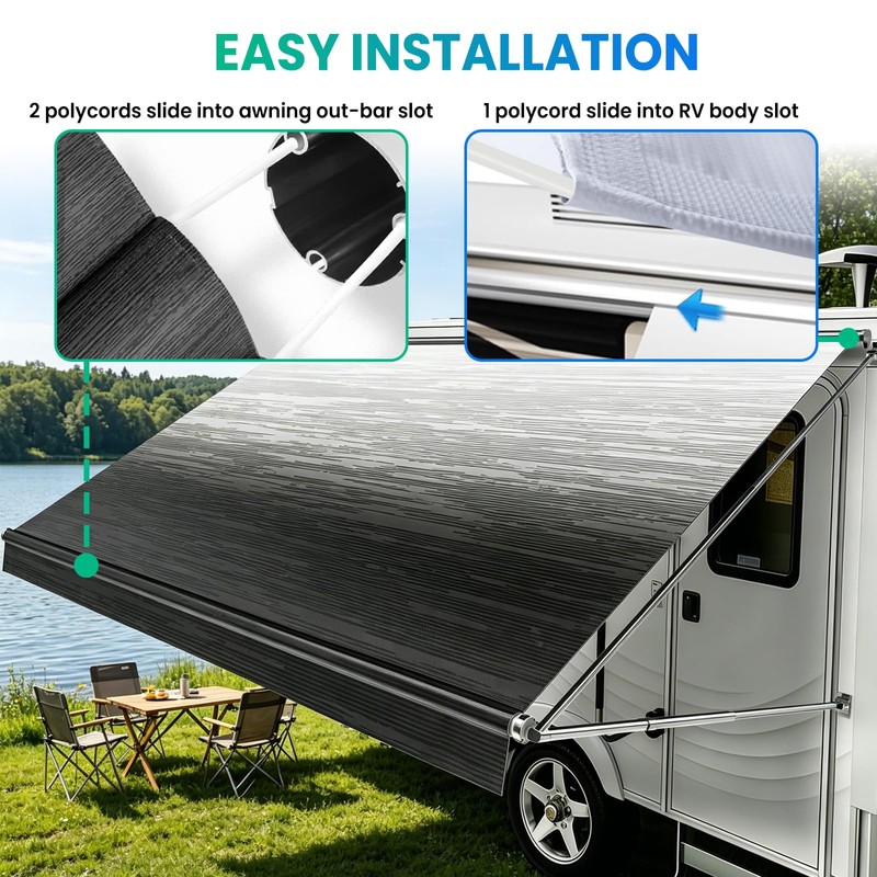 Maxztill RV Awning Fabric Replacement 16FT(Fabric 15'2") Black Fade