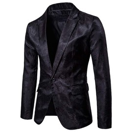 Mens 2 Piece Paisley Dress Suit One Button Party Wedding Blazer Pants Sets Black