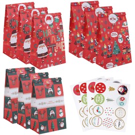 Naler 24 Bolsas de Papel Navidad Bolsa para Regalos, Dulces, Galletas, Bolsas de Envoltura de Regalos (3 Estilos, Rojo)